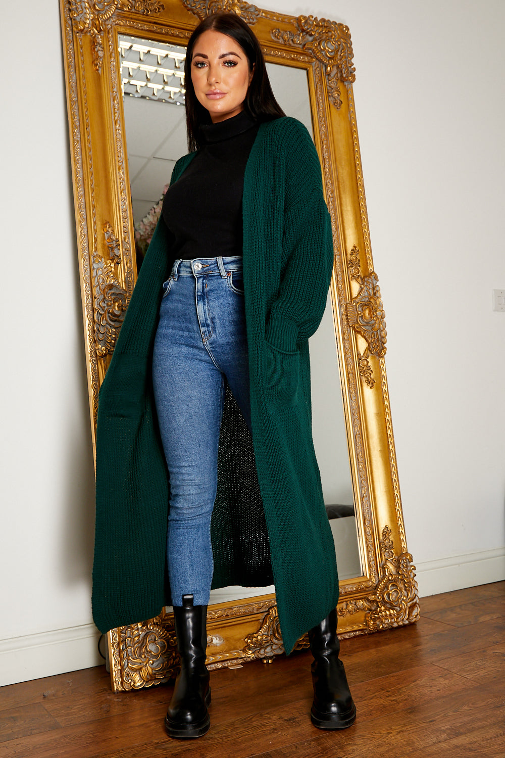 Balloon Sleeve Longline Cardigan Jade