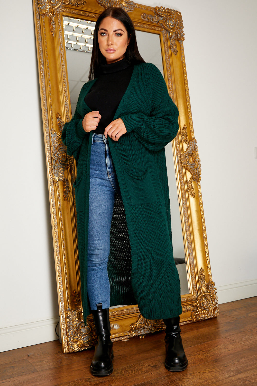 Balloon Sleeve Longline Cardigan Jade