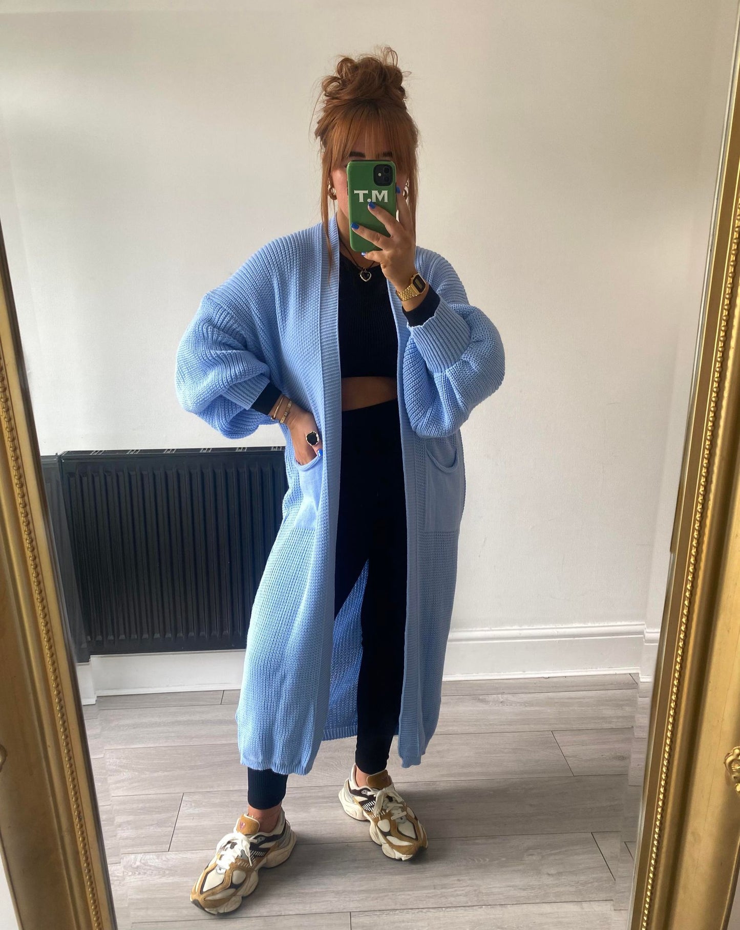 Balloon Sleeve Longline Cardigan Blue