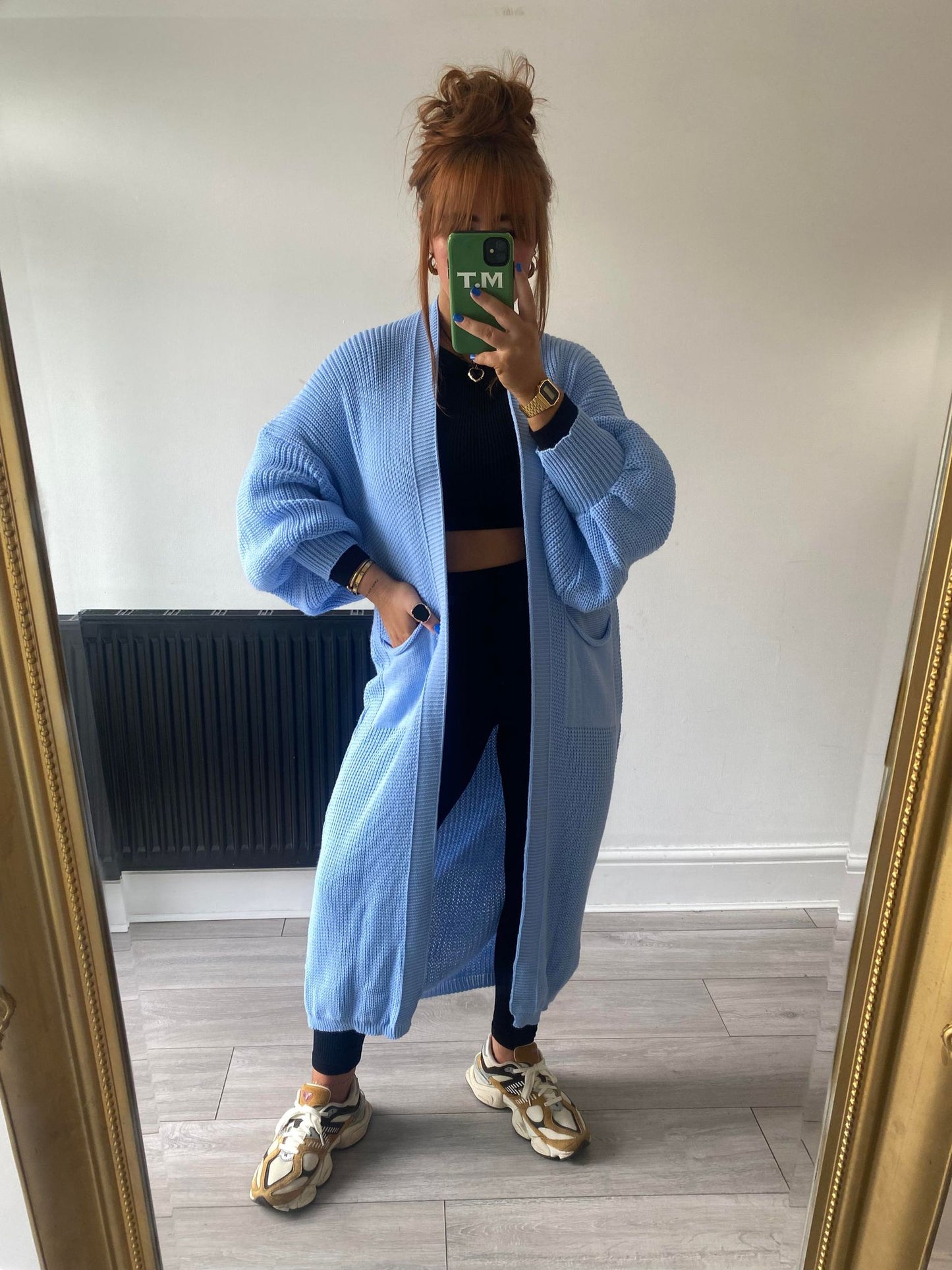 Balloon Sleeve Longline Cardigan Blue