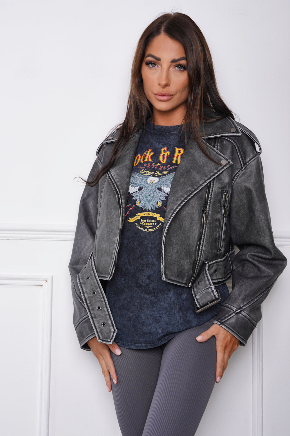 Loki Cropped Biker Jacket Grey