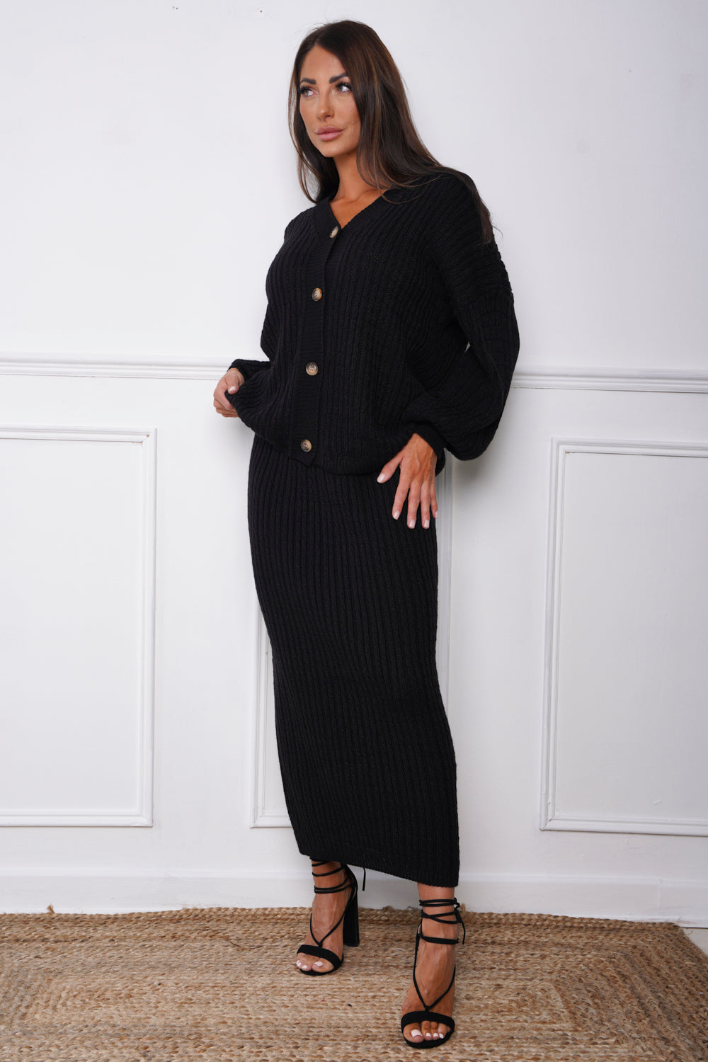 Eadie Skirt & Cardigan Co ord Set Black