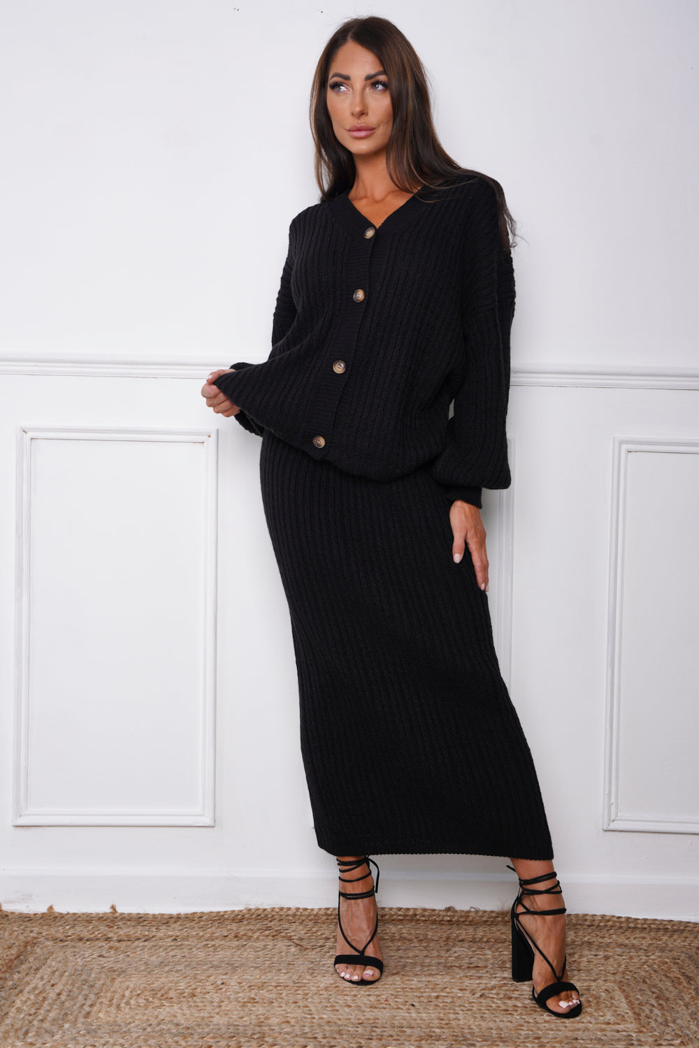Eadie Skirt & Cardigan Co ord Set Black