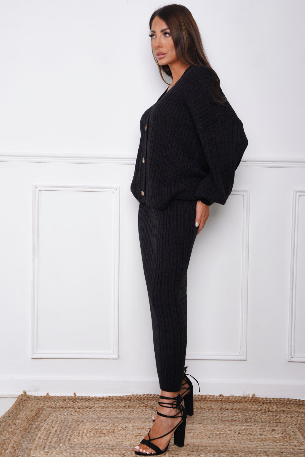 Eadie Skirt & Cardigan Co ord Set Black