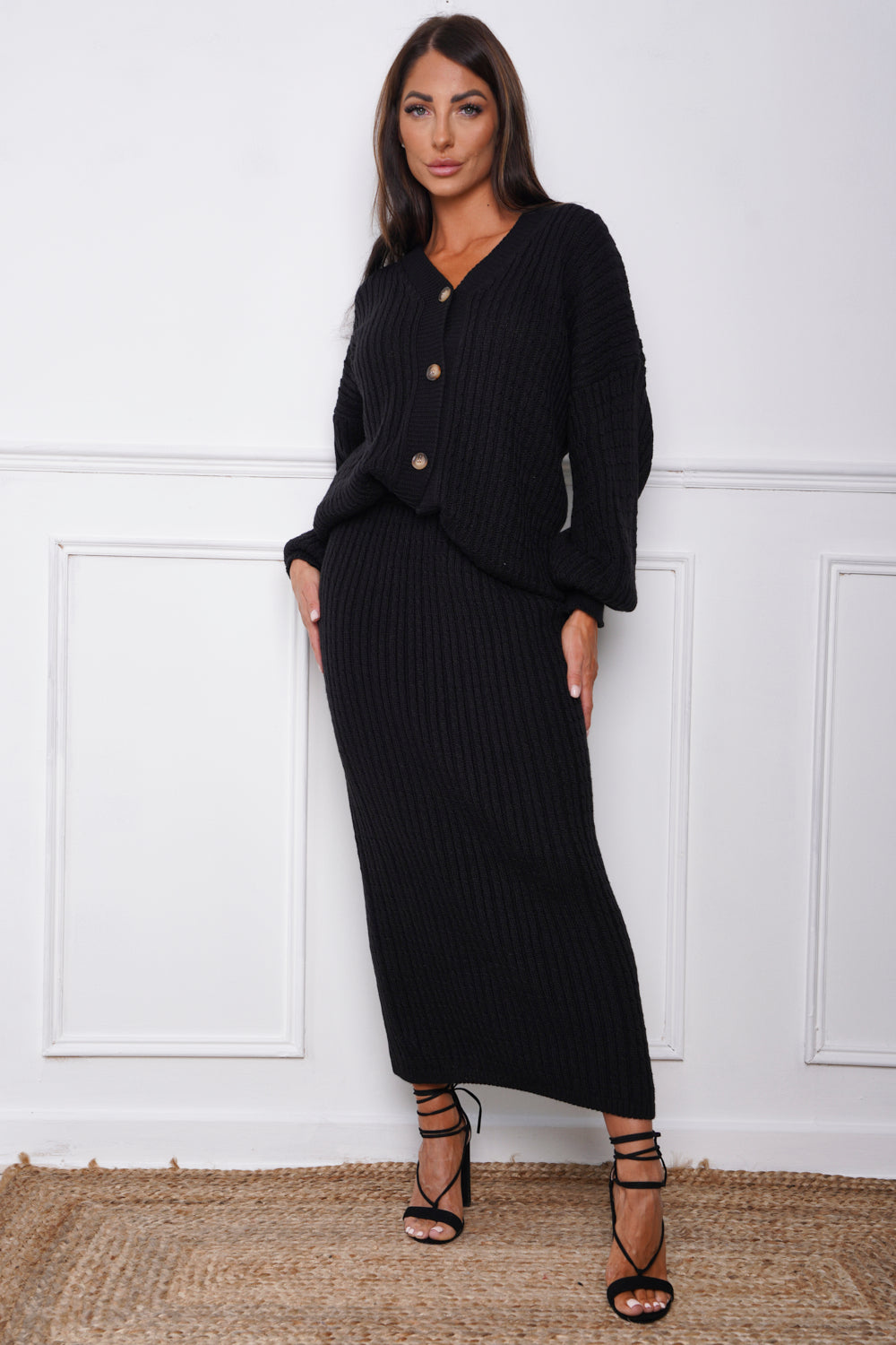 Eadie Skirt & Cardigan Co ord Set Black