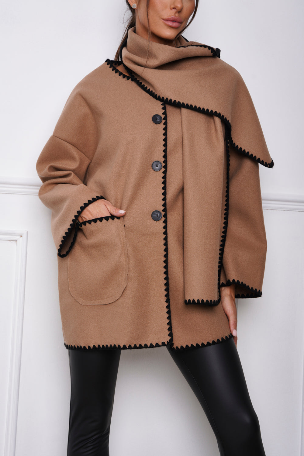 Claridge Contrast Button Fastening Jacket & Scarf