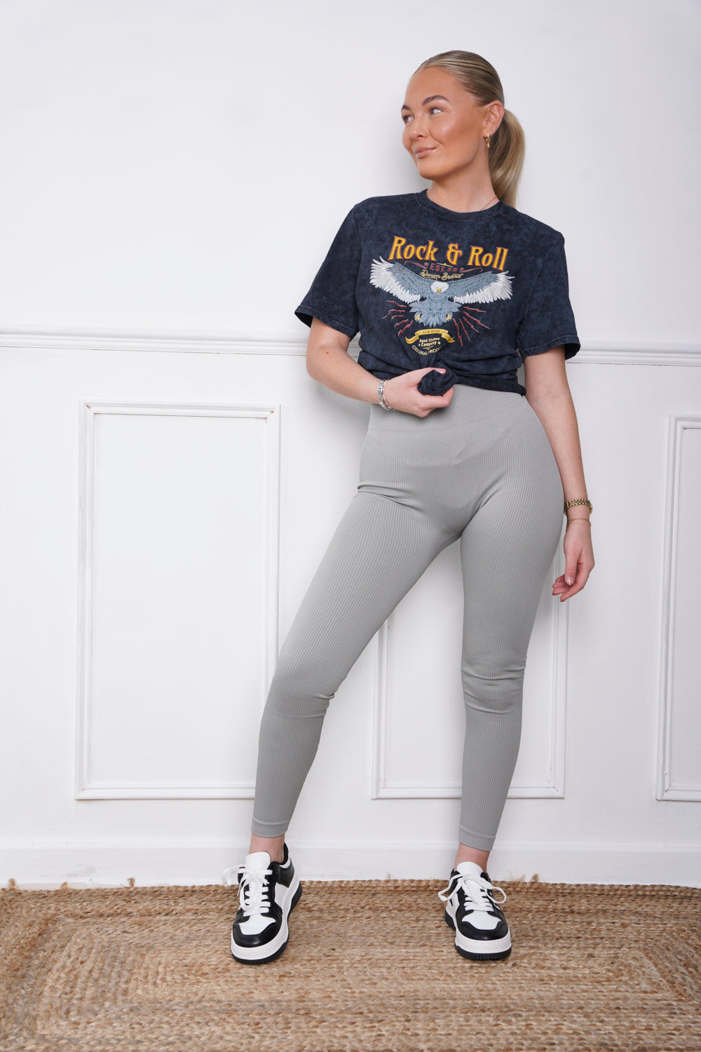 High Waist Thick Rib Leggings Grey