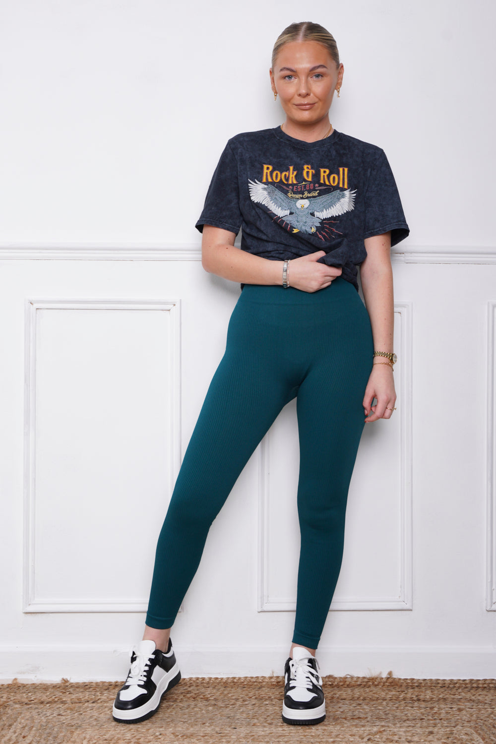 High Waist Thick Rib Leggings Jade
