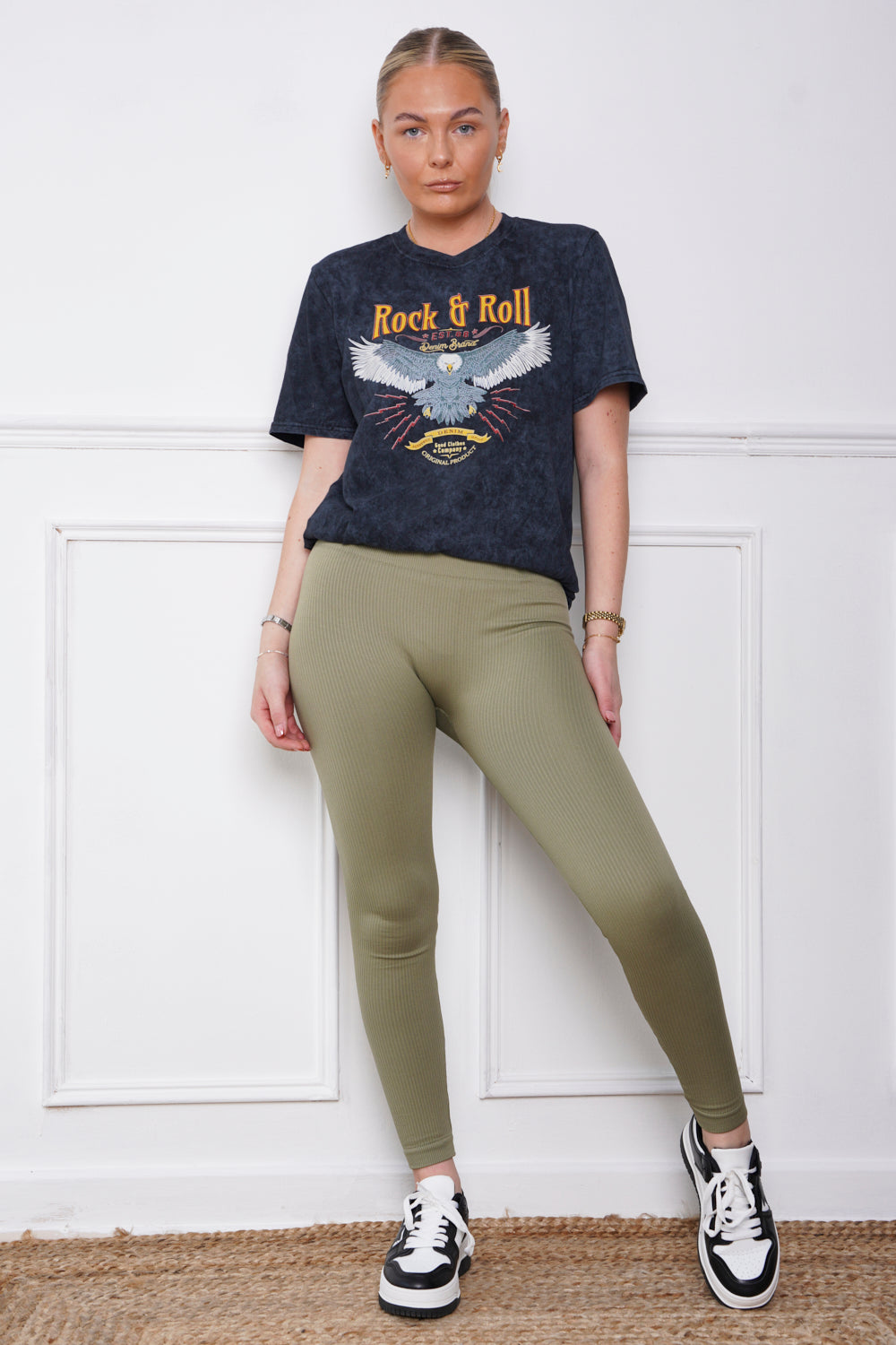 High Waist Thick Rib Leggings Khaki