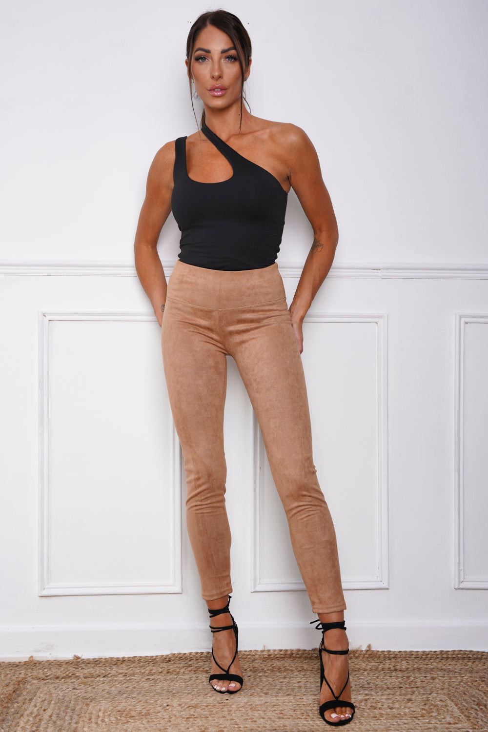 Faux Suede High Waist Leggings Tan