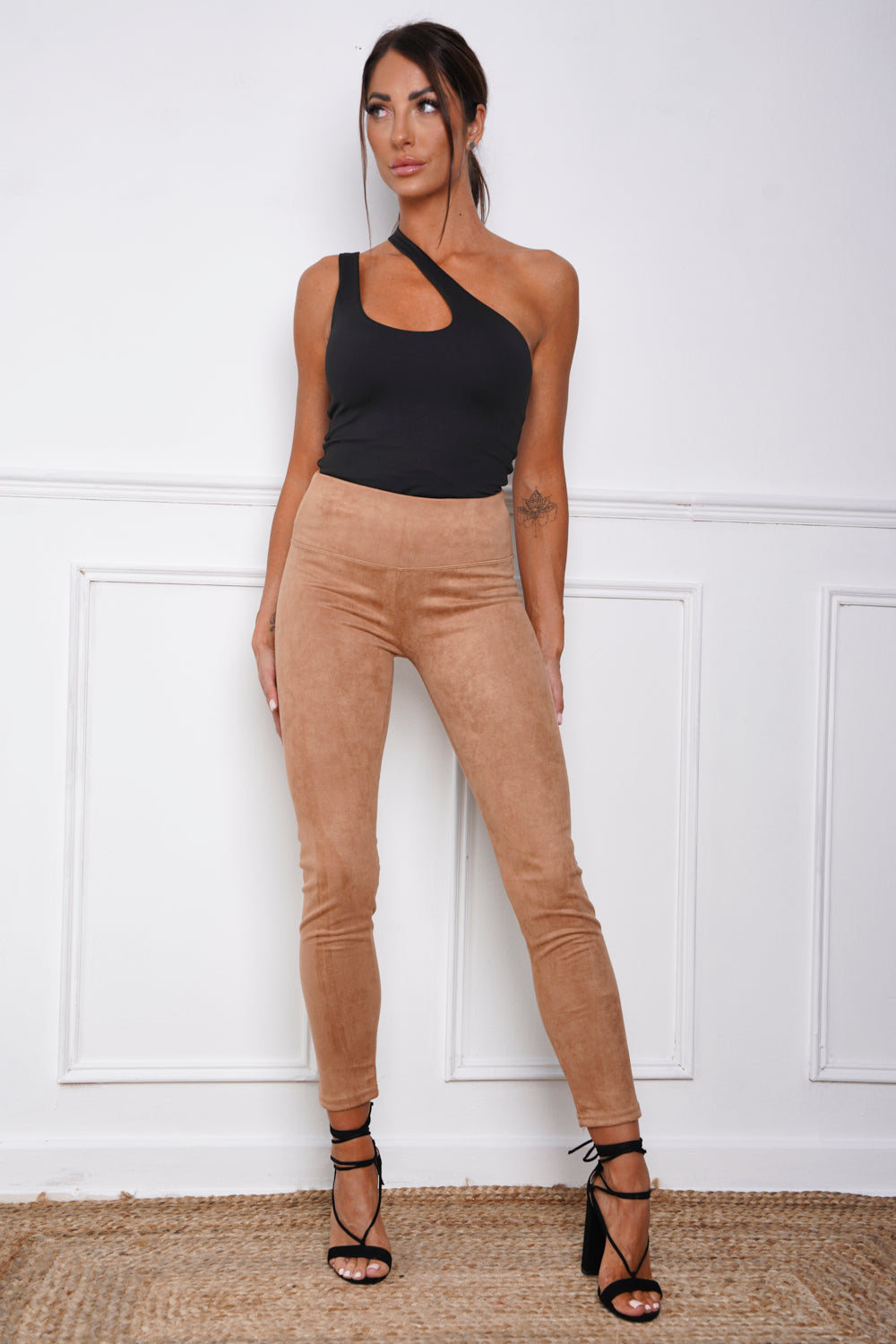 Faux Suede High Waist Leggings Tan