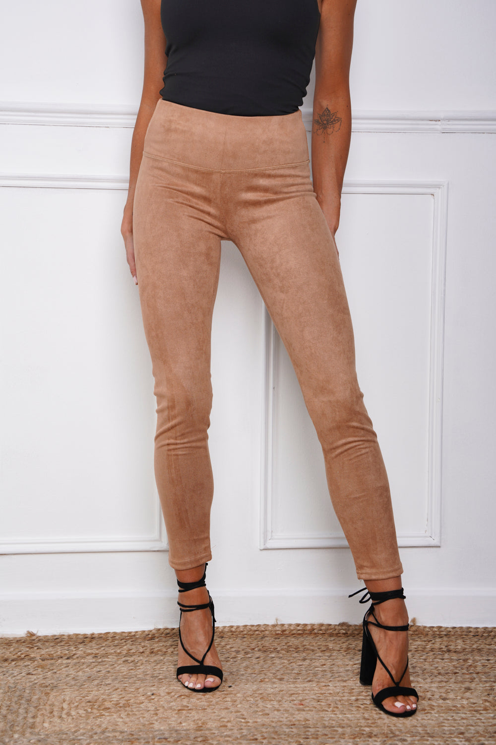 Faux Suede High Waist Leggings Tan