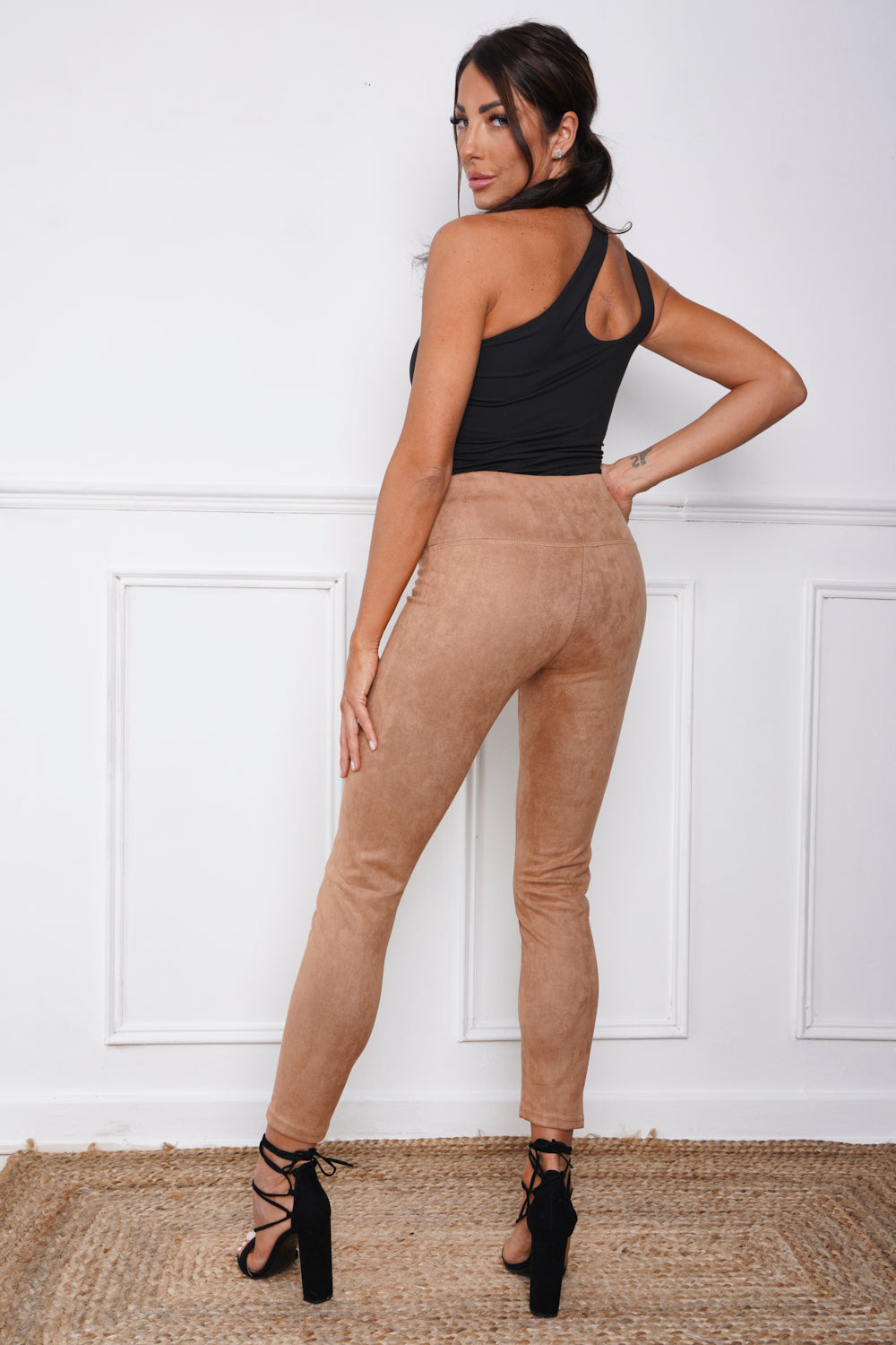 Faux Suede High Waist Leggings Tan