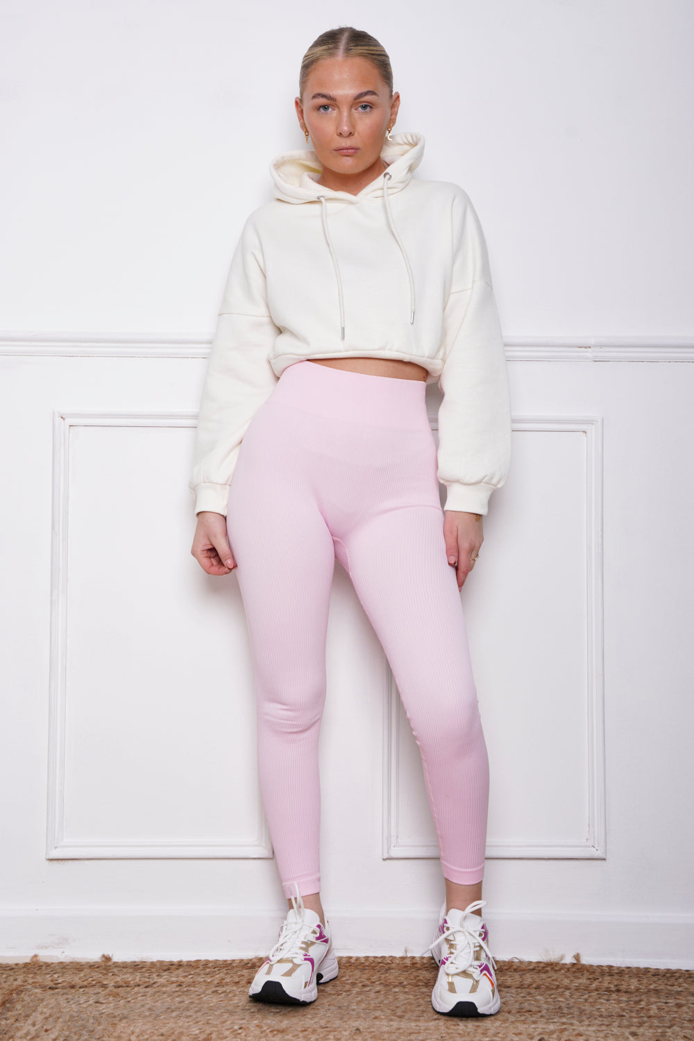High Waist Thick Rib Leggings Pink