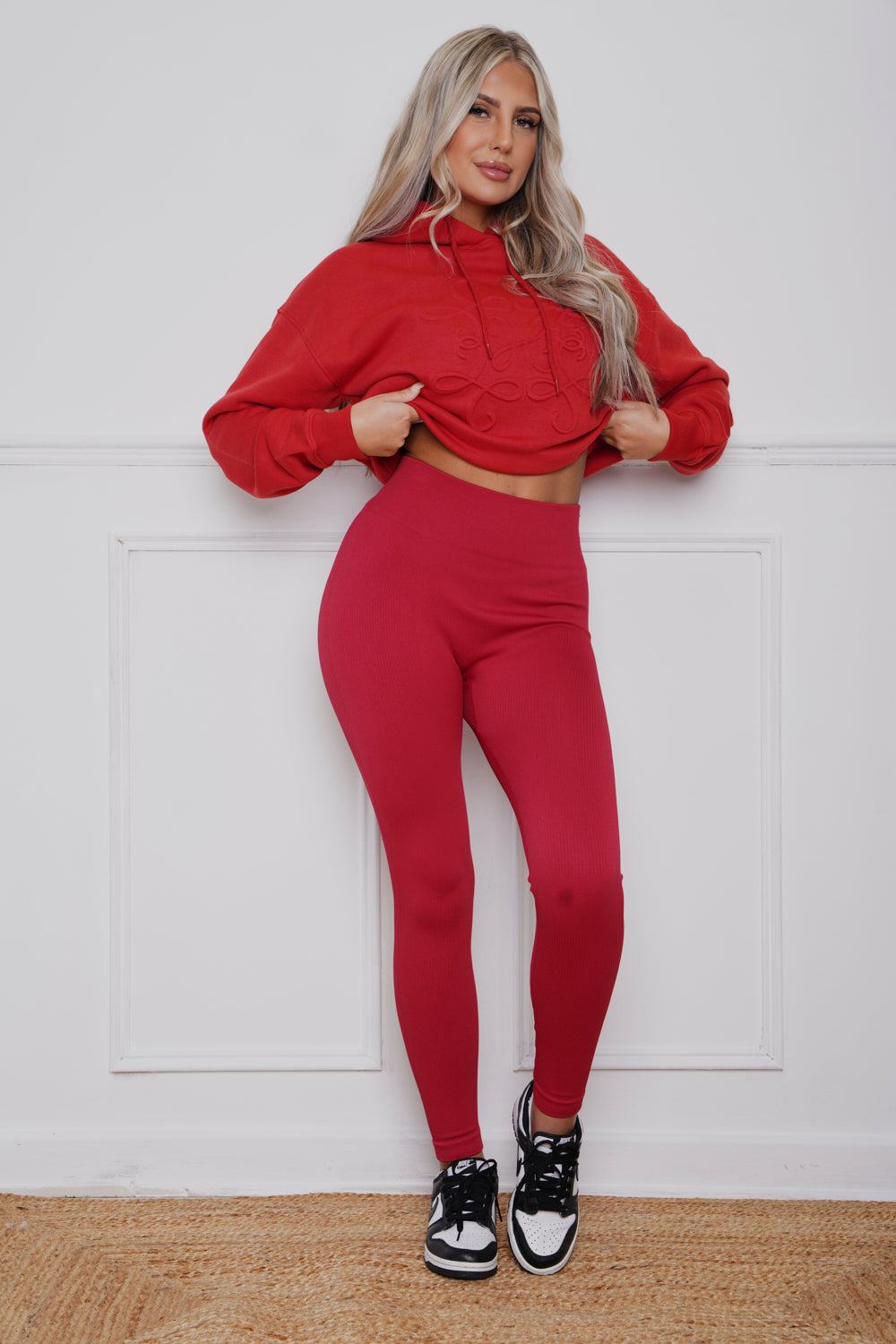 High Waist Thick Rib Leggings Red