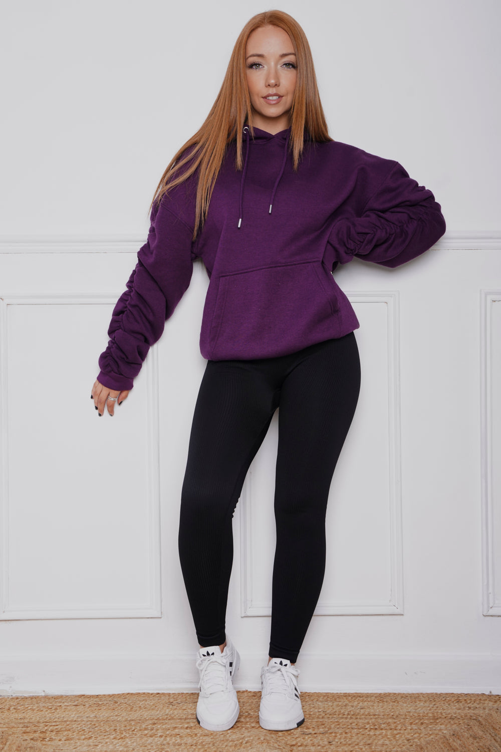 Oversized Ruched Hoody Plum