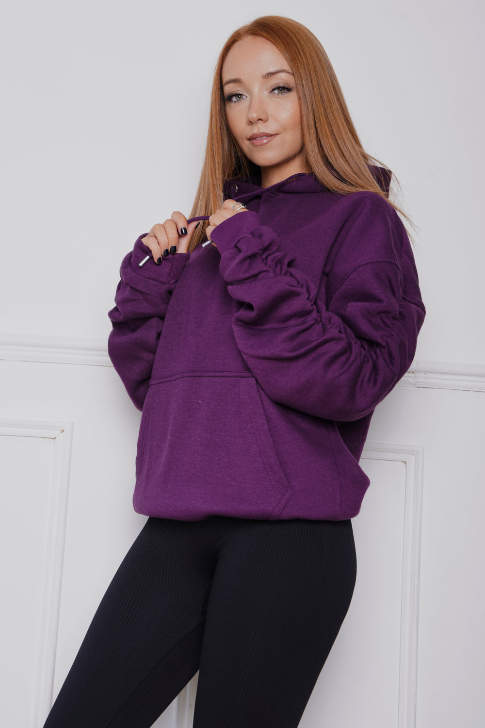 Oversized Ruched Hoody Plum