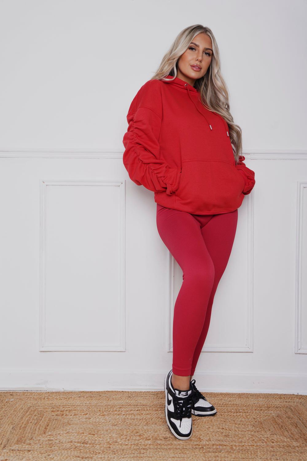 Oversized Ruched hoody & Legging Set Red