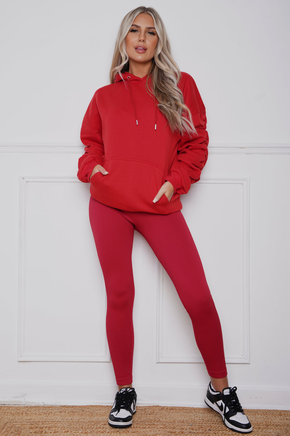 Oversized Ruched hoody & Legging Set Red