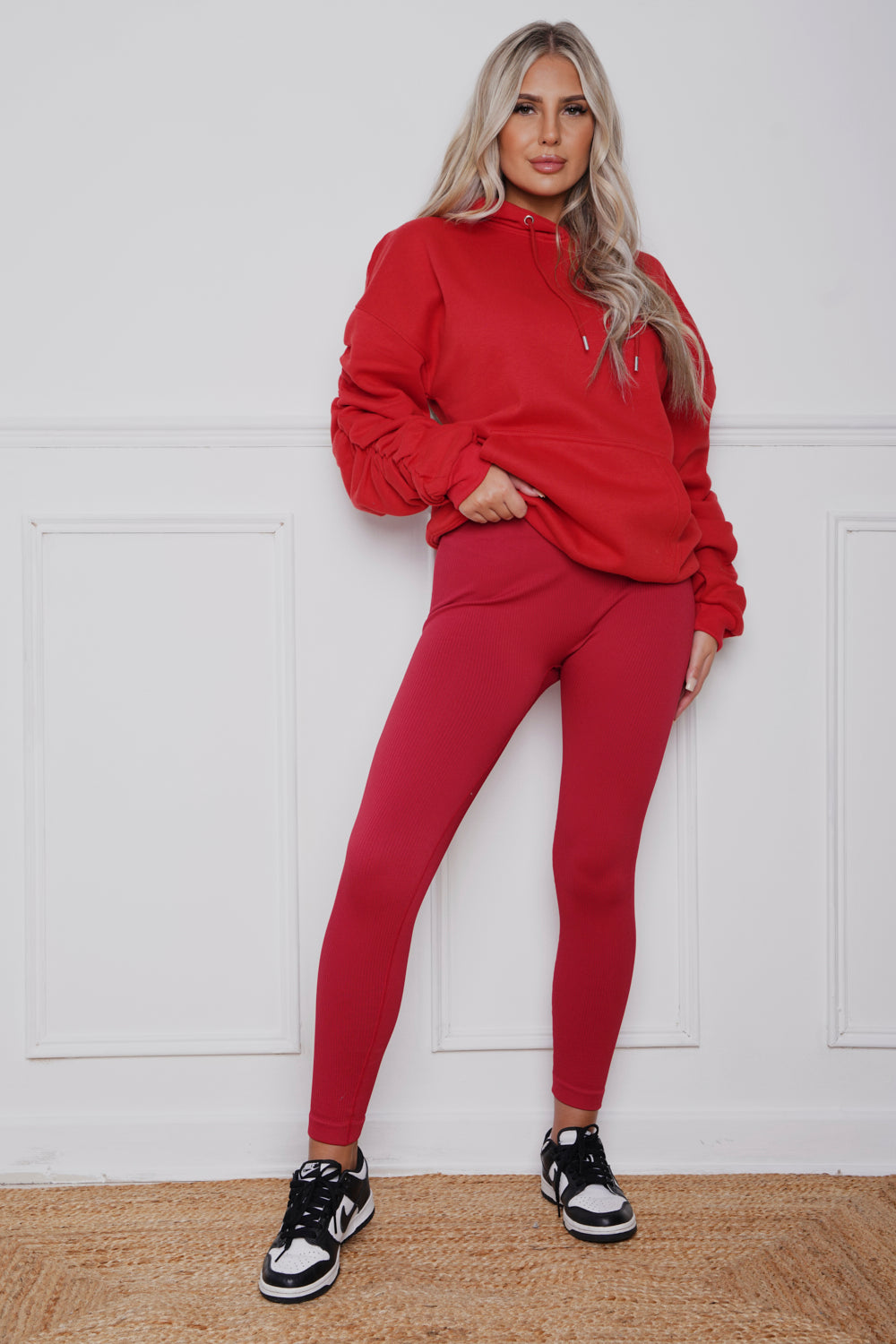 Oversized Ruched hoody & Legging Set Red