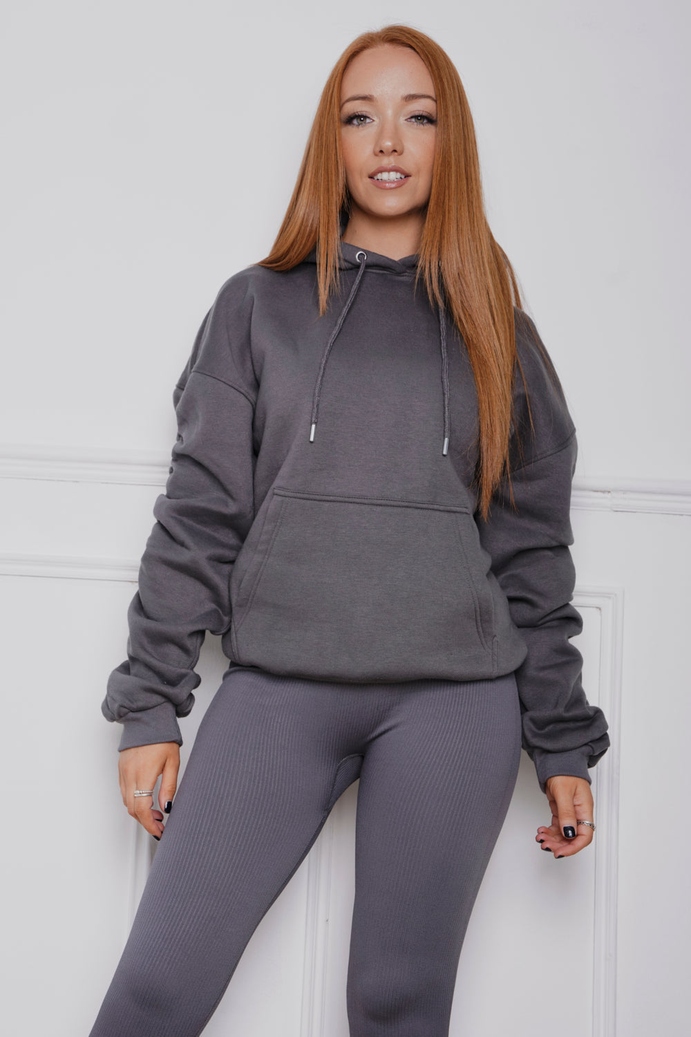 Oversized Ruched Hoody Charcoal