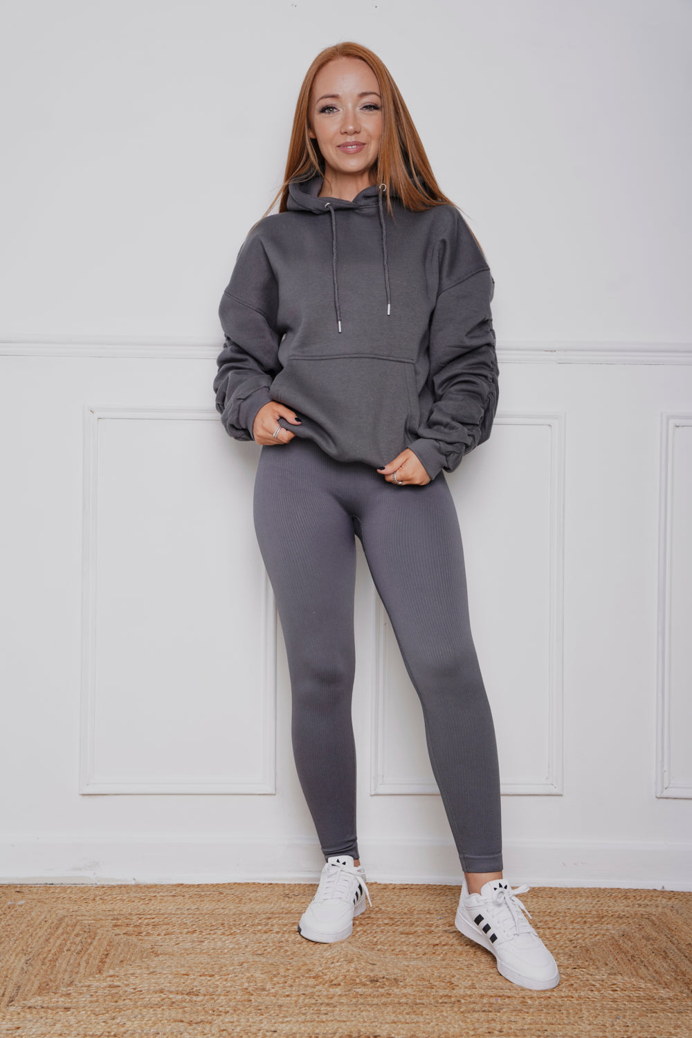 Oversized Ruched hoody & Legging Set Charcoal
