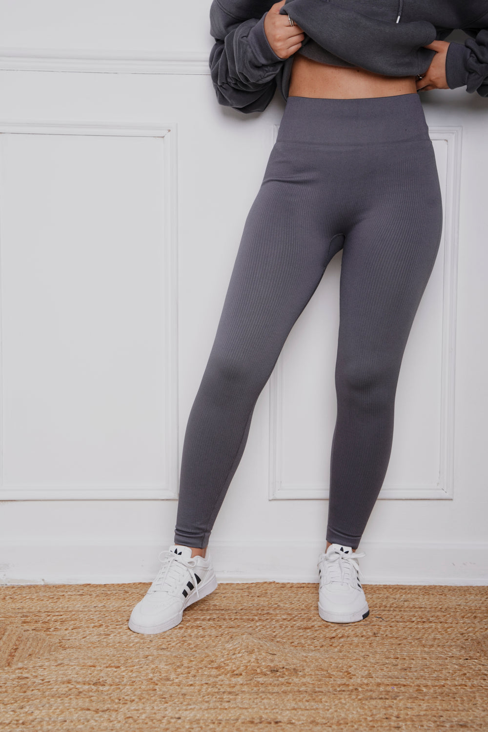 High Waist Thick Rib Leggings Charcoal