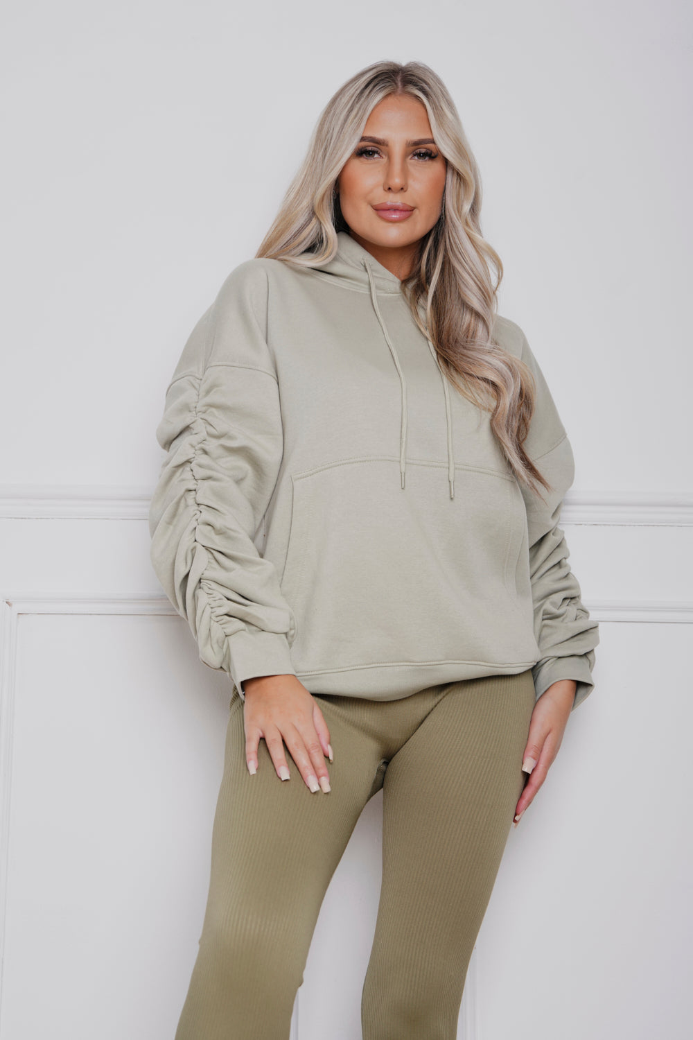 Oversized Ruched hoody & Legging Set Khaki