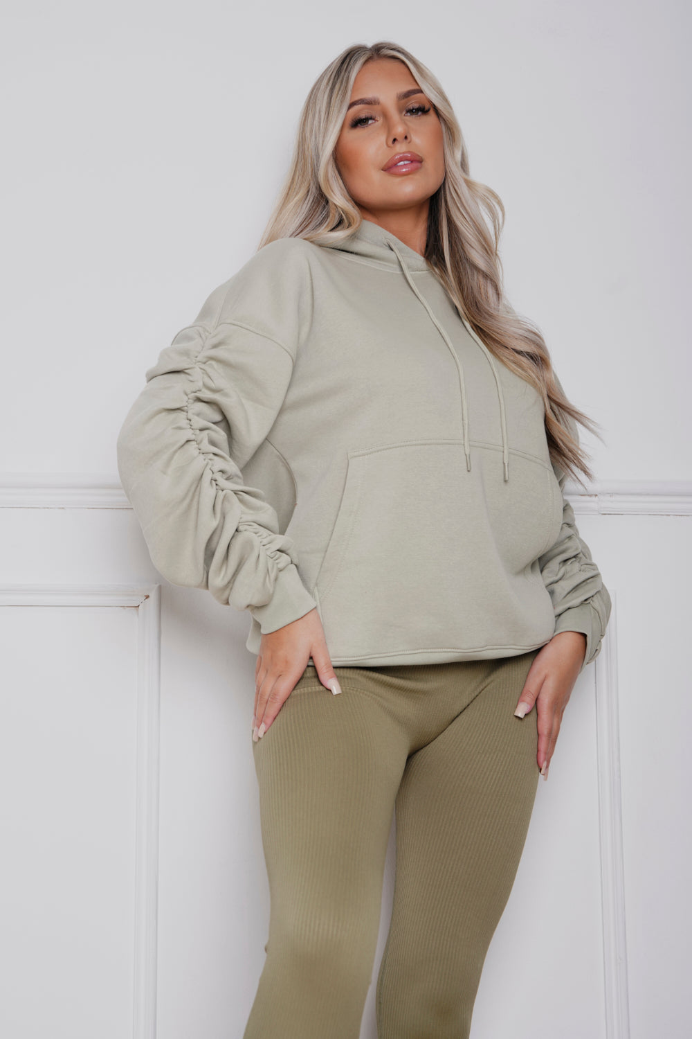 Oversized Ruched hoody & Legging Set Khaki