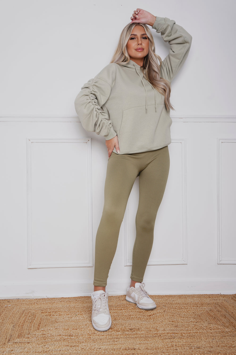 Oversized Ruched hoody & Legging Set Khaki