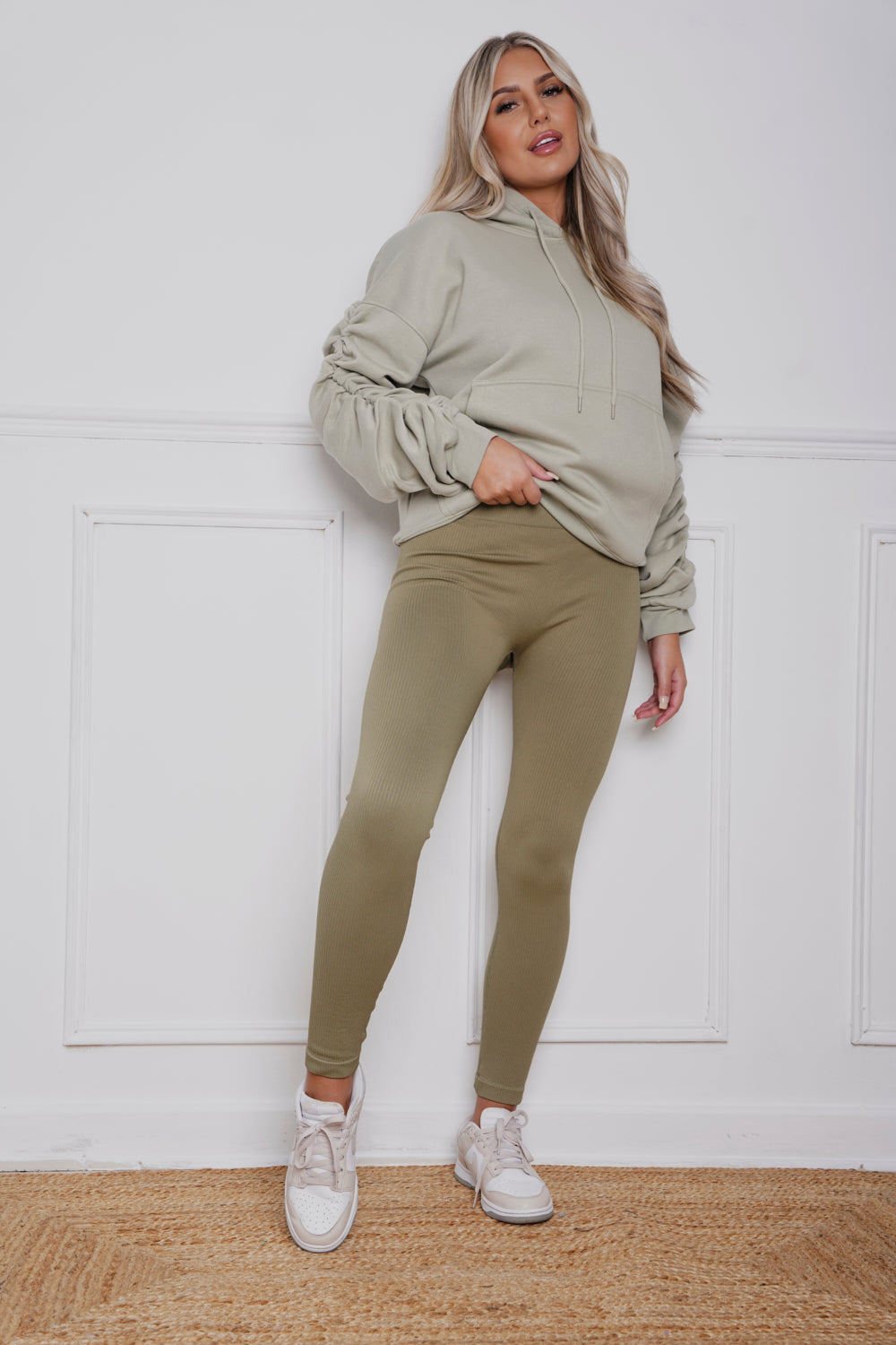 Oversized Ruched hoody & Legging Set Khaki