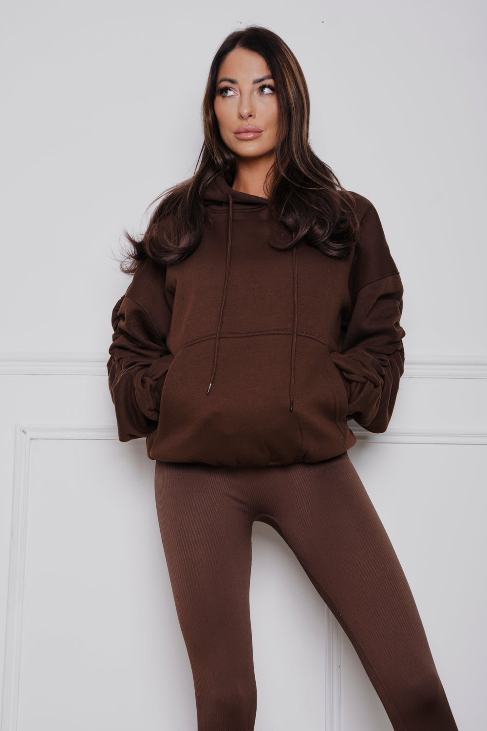 Frankie Oversized Ruched hoody & Legging Set Brown