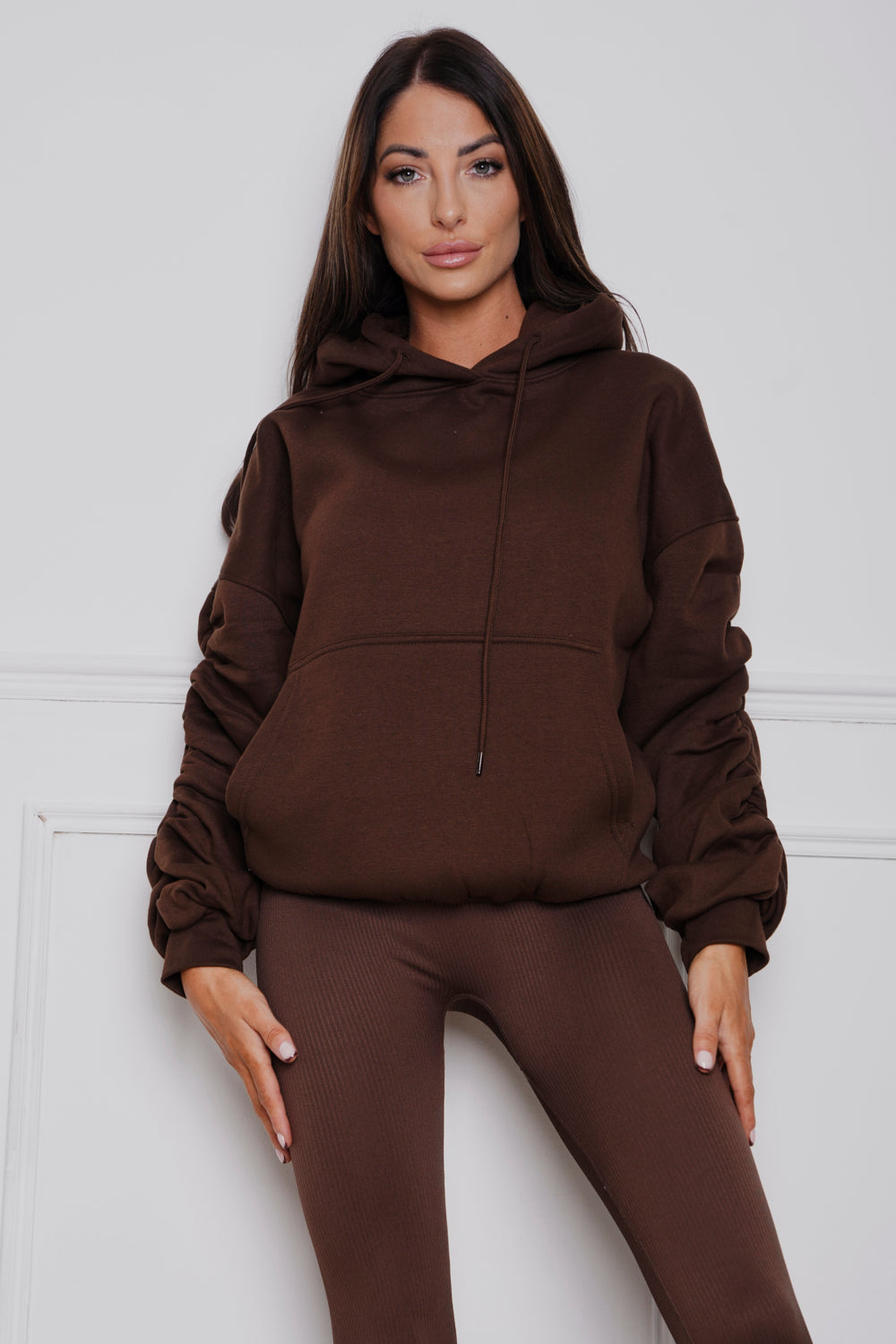 Frankie Oversized Ruched hoody & Legging Set Brown