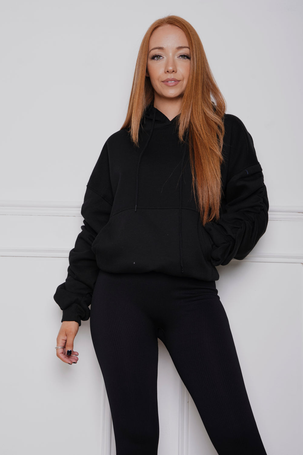 Frankie Oversized Ruched hoody & Legging Set Black