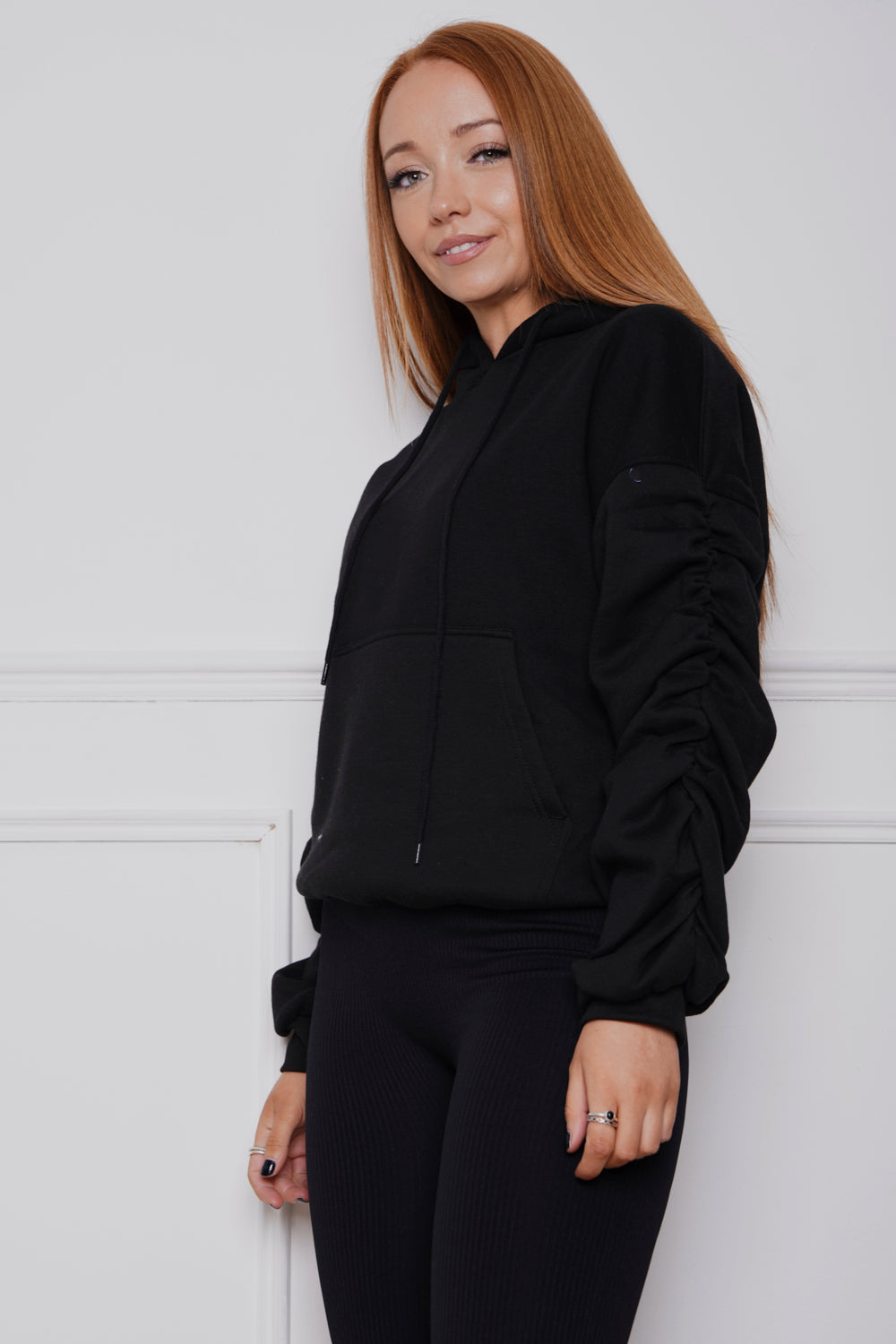 Frankie Oversized Ruched hoody & Legging Set Black