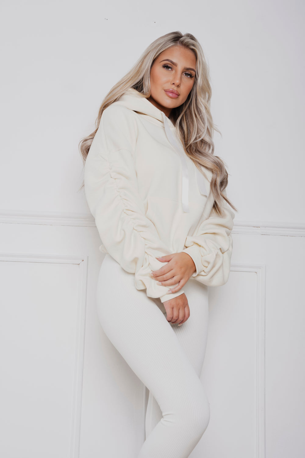 Oversized Ruched Ribbon Hoody & Legging Co-ord Cream