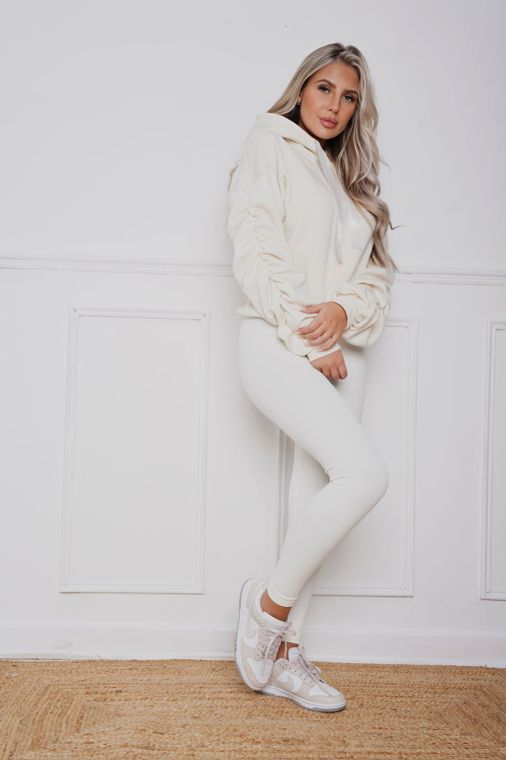Oversized Ruched Ribbon Hoody & Legging Co-ord Cream
