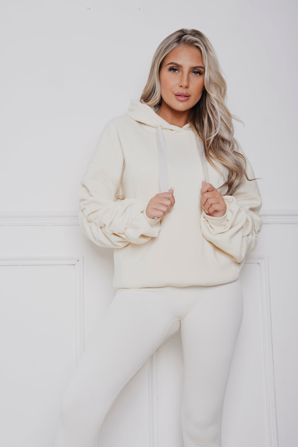 Oversized Ruched Ribbon Hoody & Legging Co-ord Cream