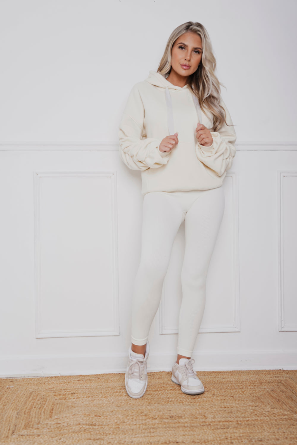 Oversized Ruched Ribbon Hoody & Legging Co-ord Cream