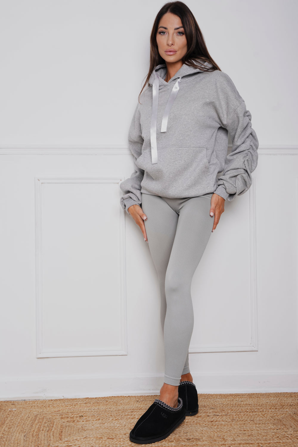Oversized Ruched Ribbon Hoody & Legging Co-ord Grey