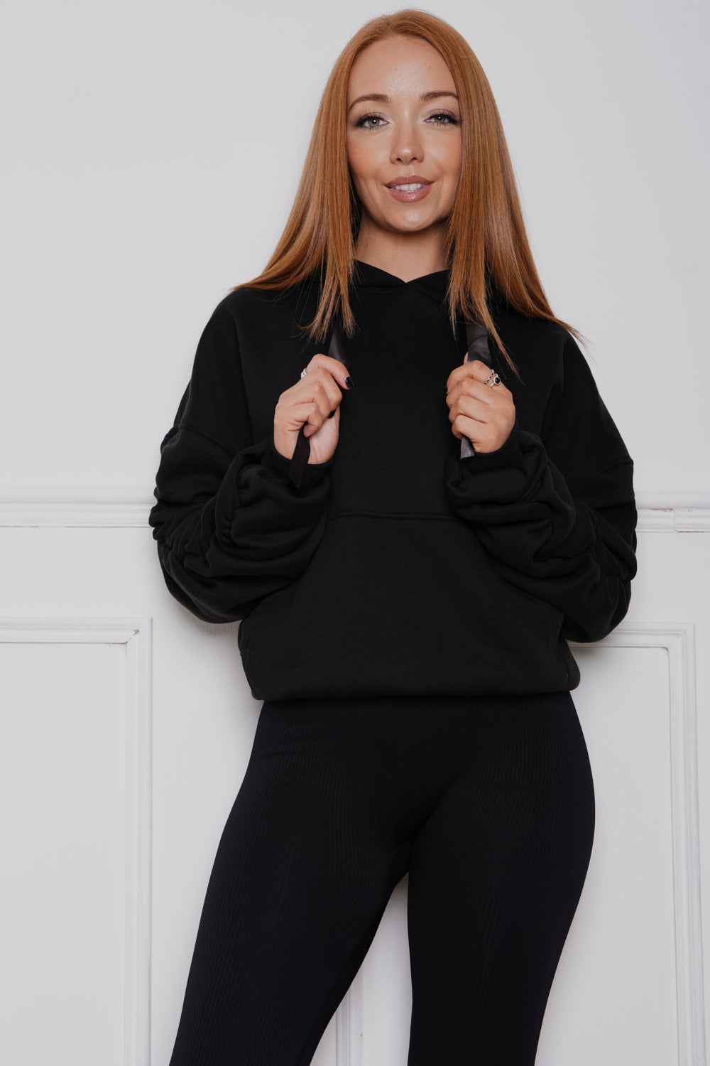 Oversized Ruched Ribbon Hoody & Legging Co-ord Black
