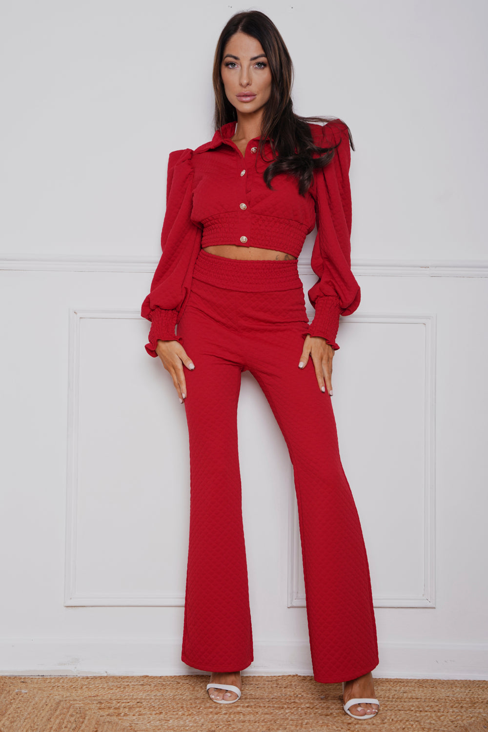 Brodie Quilted Gold Button Co-Ord Red