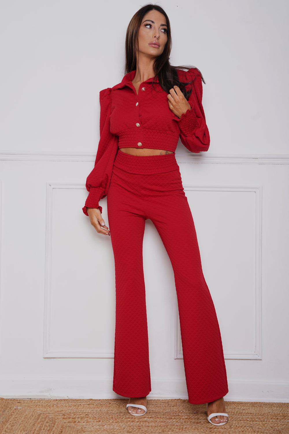 Brodie Quilted Gold Button Co-Ord Red