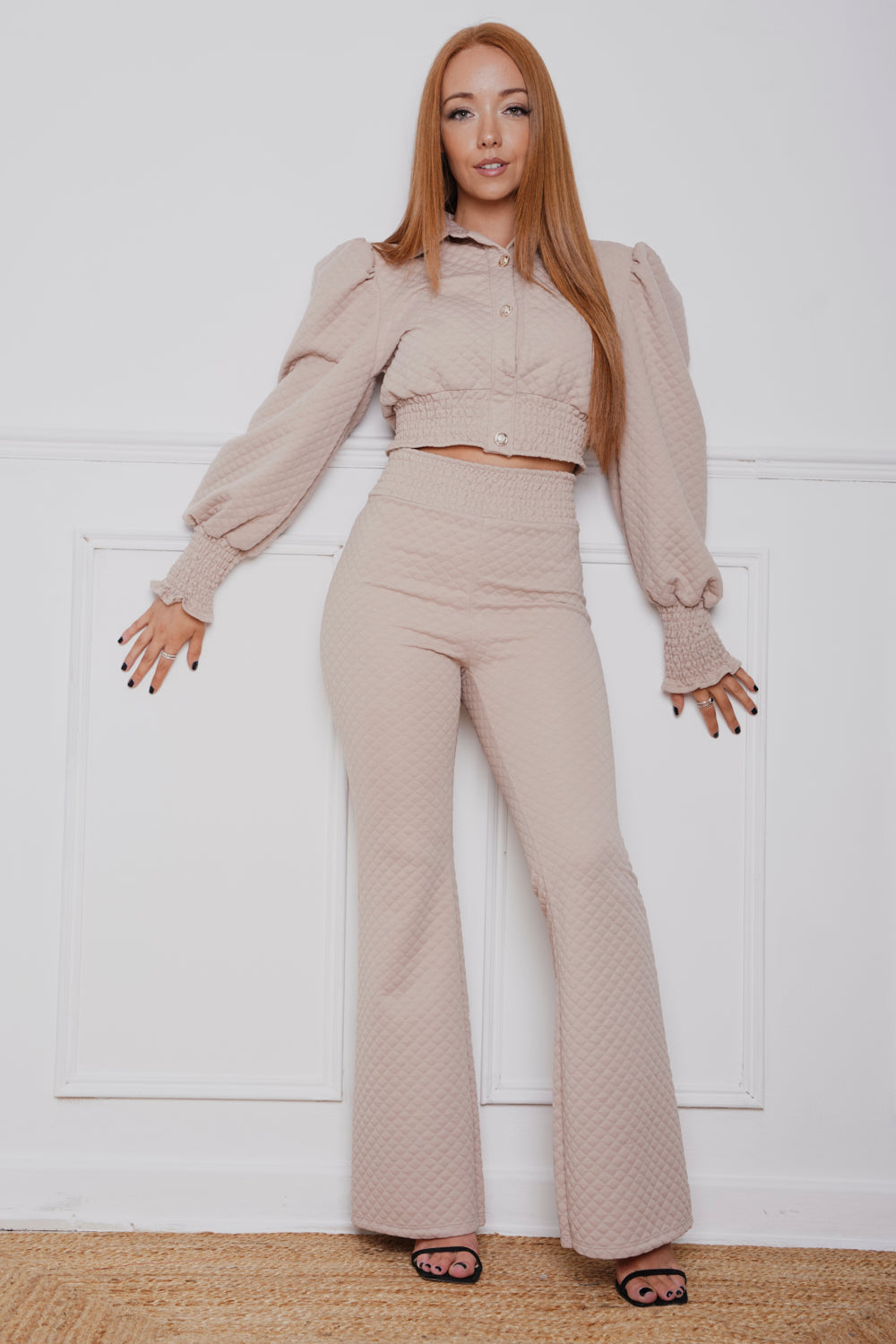 Brodie Quilted Gold Button Co-Ord Beige