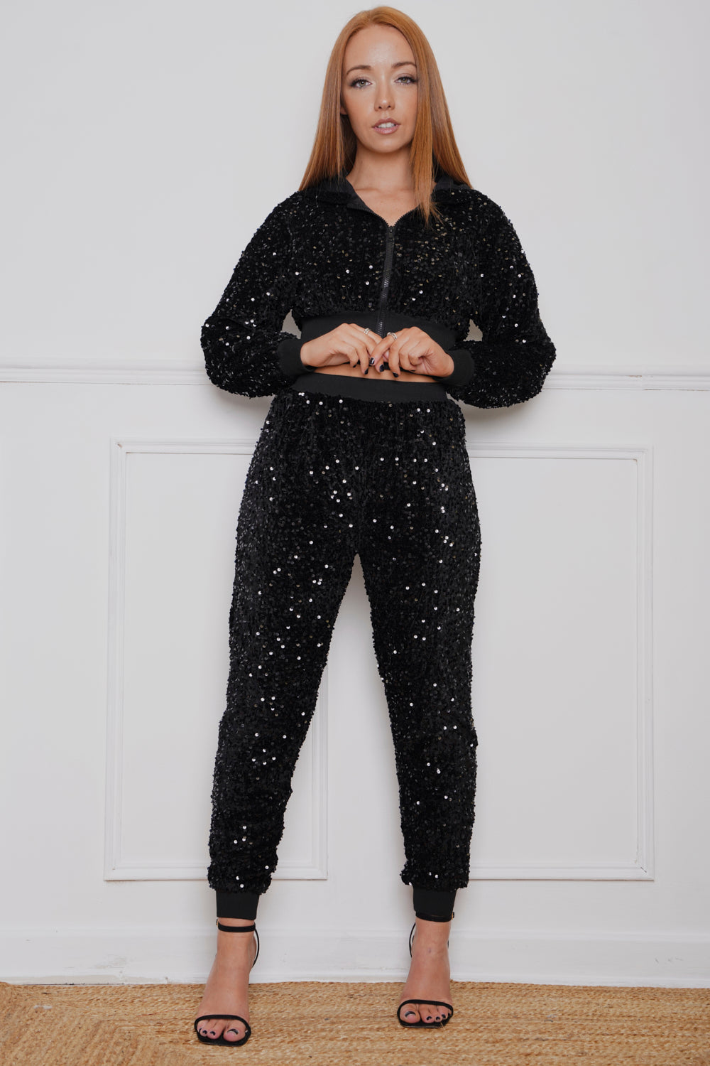 Shimmer Nights Sequin Jogsuit Black