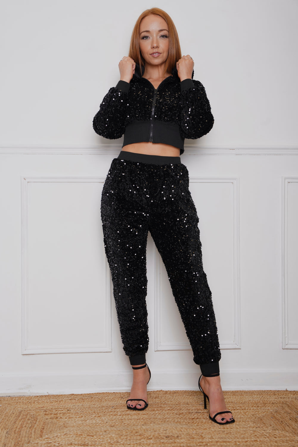 Shimmer Nights Sequin Jogsuit Black