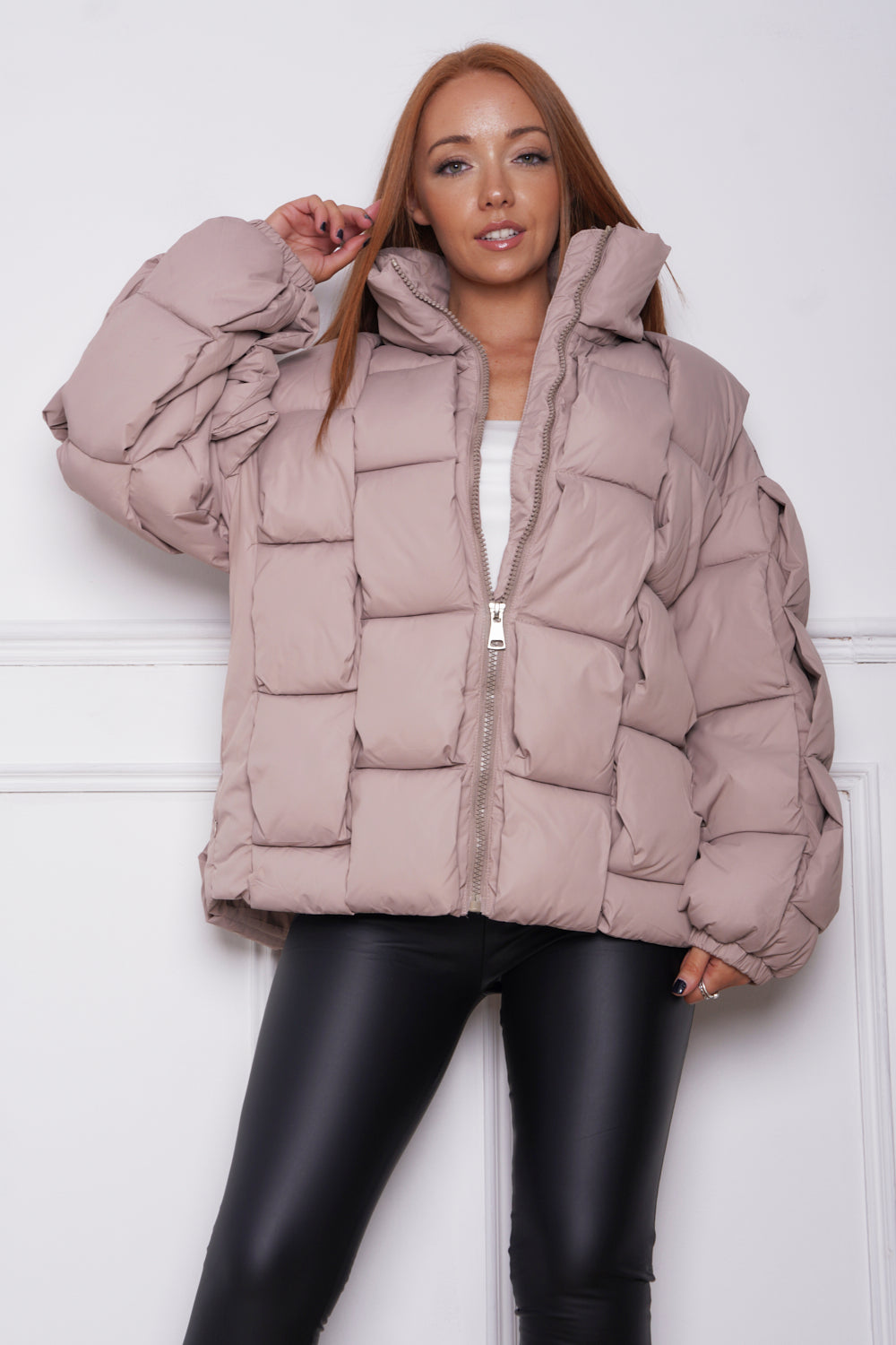 Dova Luxury Quilted Zip Up Coat Beige