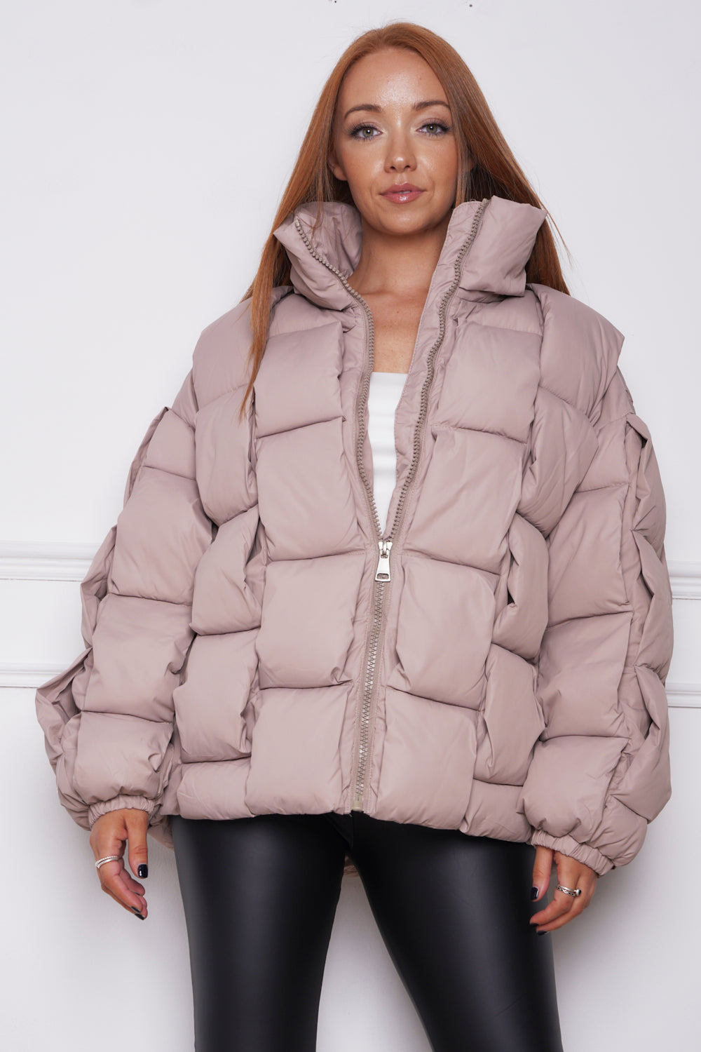 Dova Luxury Quilted Zip Up Coat Beige