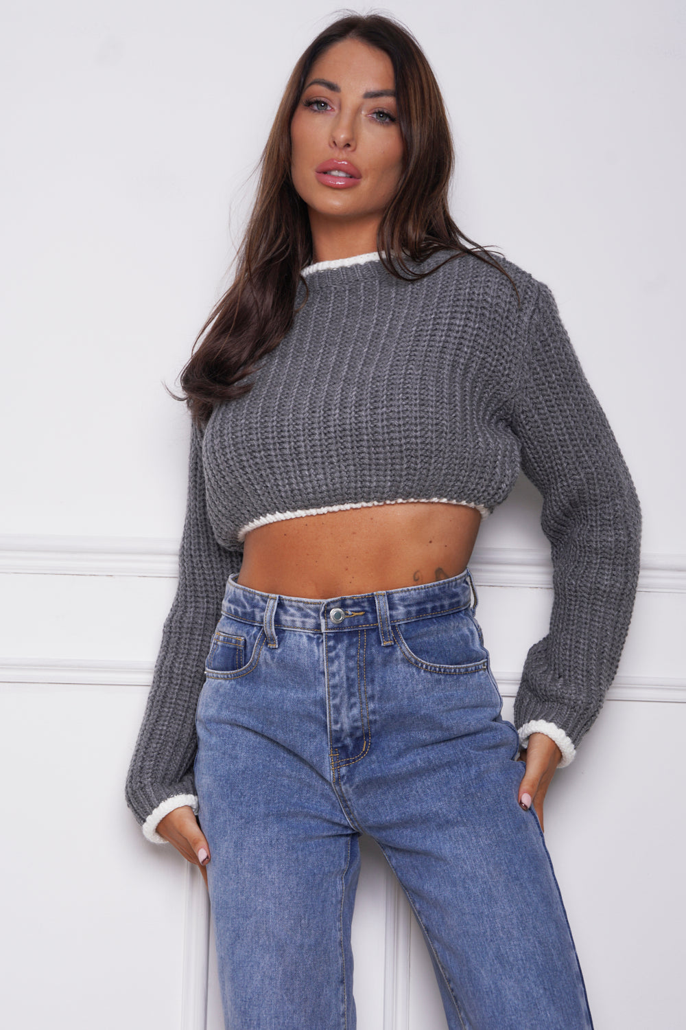 Estelle Long Sleeve Cropped Jumper Grey