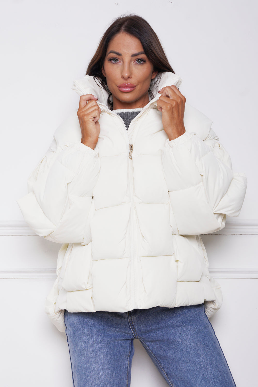 Dova Luxury Quilted Zip Up Coat White